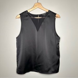 CHRISTIAN SIRIANO Black Satin Sleeveless Sheer V-Neck Blouse M